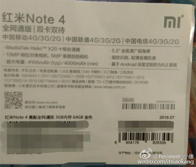 Xiaomi Redmi Note 4 Spezifikationen geleaked