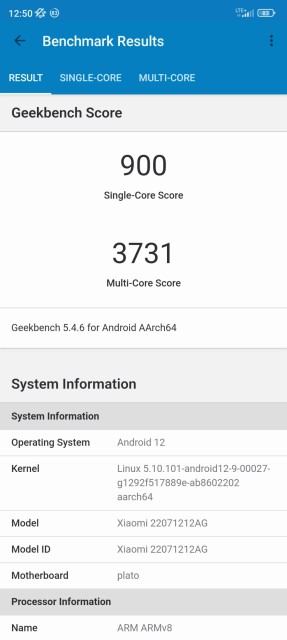 Xiaomi 12T Geekbench CPU Benchmark