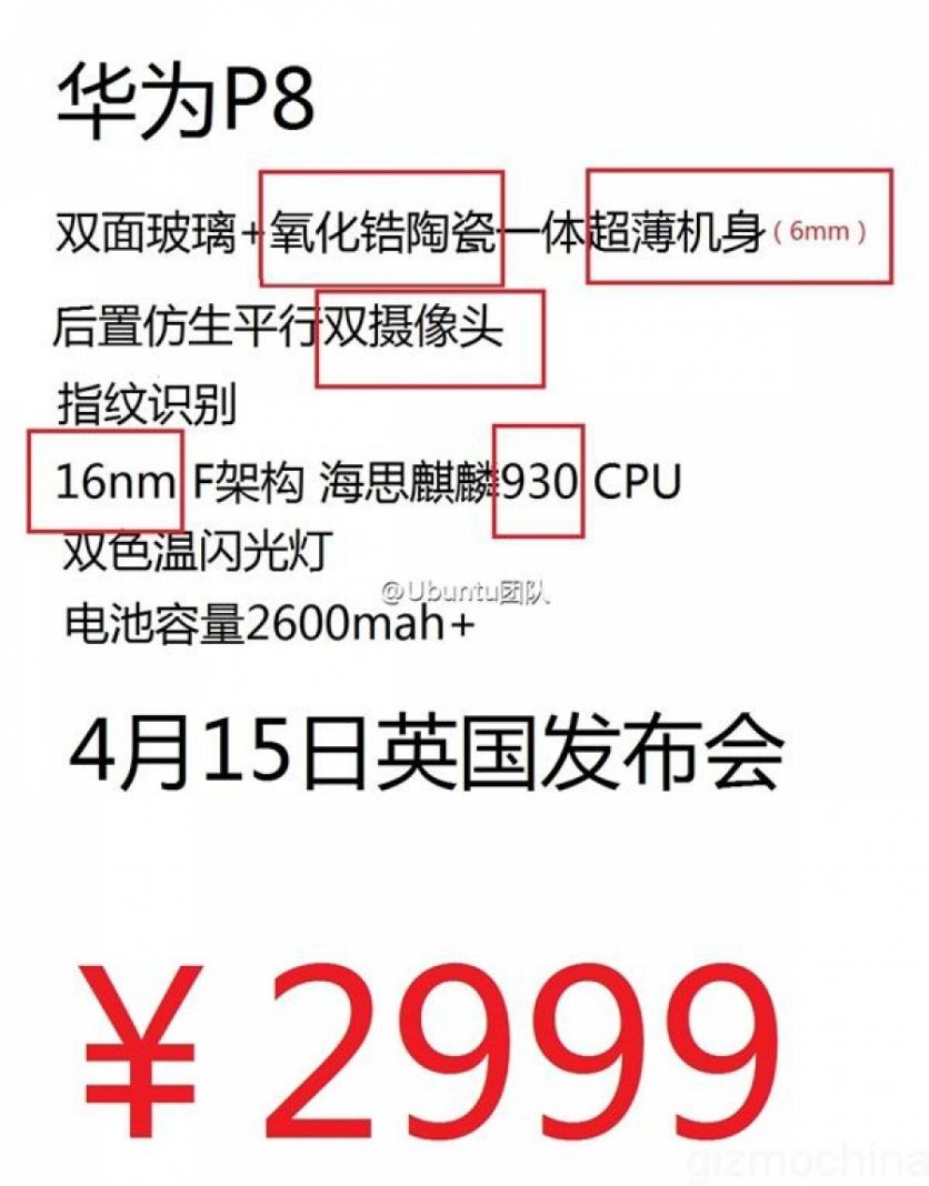 Leak: Huawei P8 Spezifikationen und Preis