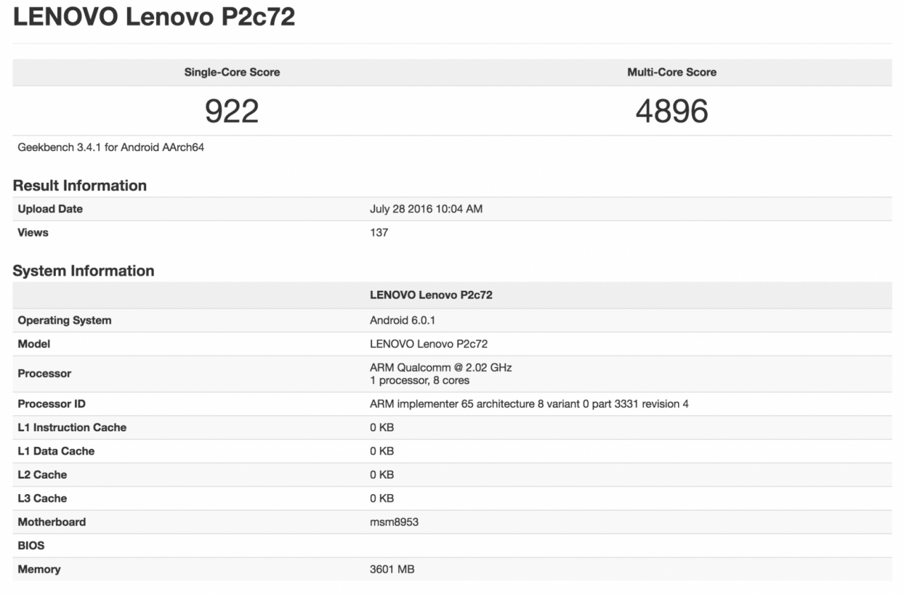 Lenovo Vibe P2 im Geekbench 3 aufgetaucht