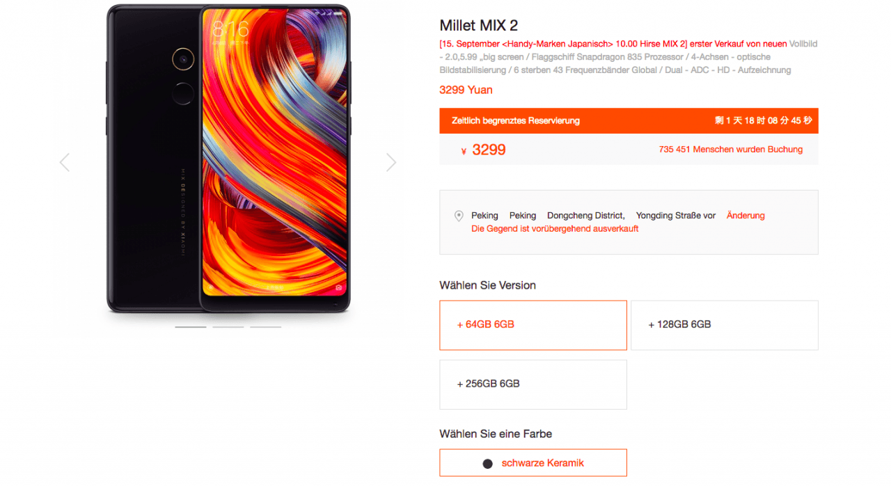 Xiaomi Mi Mix 2: Anzahl der Vorbestellungen