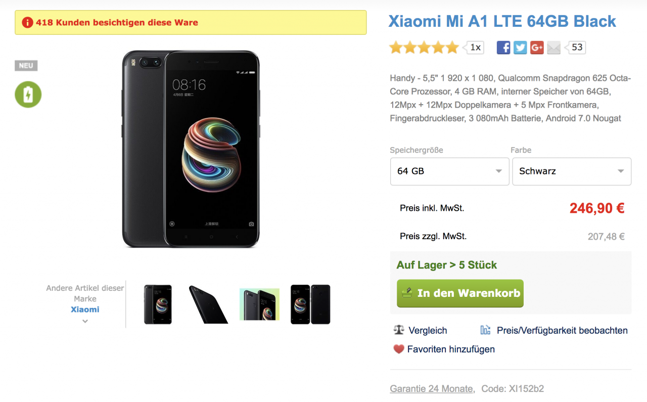 Xiaomi Mi A1 für deutsche Kunden