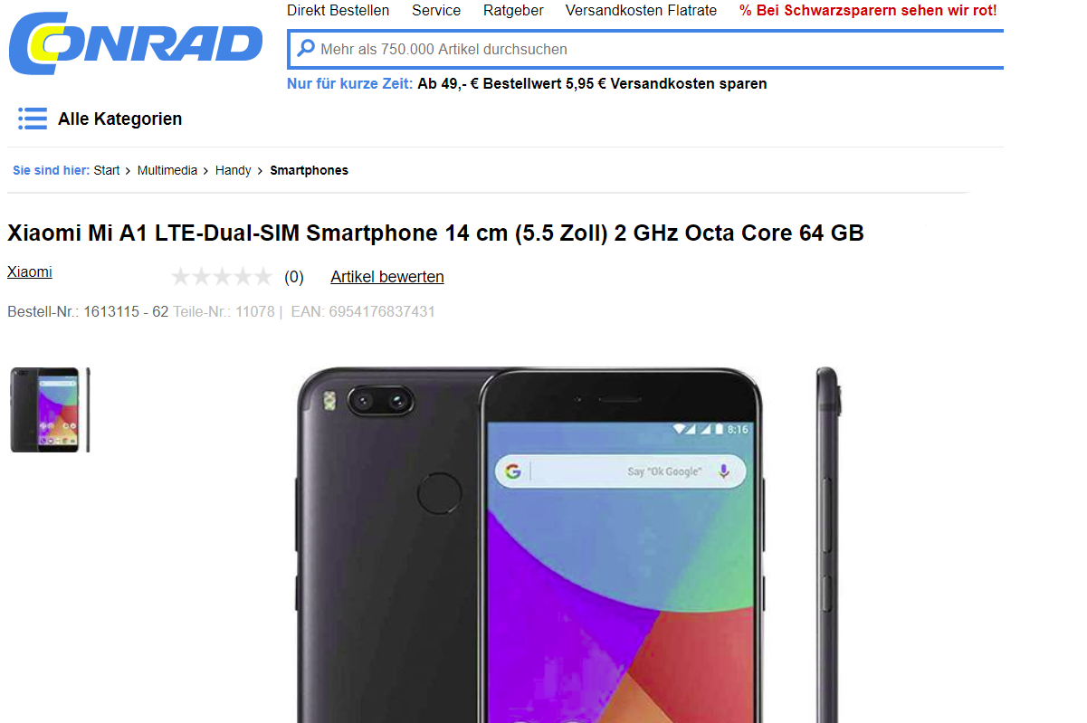 Xiaomi Mi A1 bei Conrad