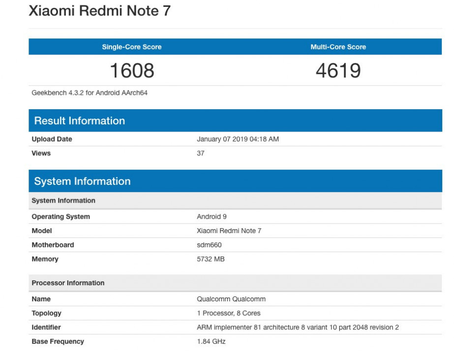 redmi note 7 geekbench