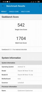 xiaomi mi note 10 lite geekbench cpu