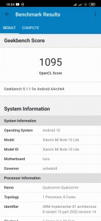 xiaomi mi note 10 lite geekbench compute