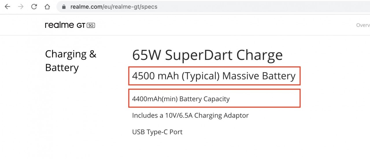 realme gt akku angabe
