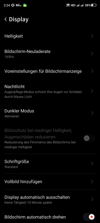 RedMagic 6S Pro Display Einstellungen