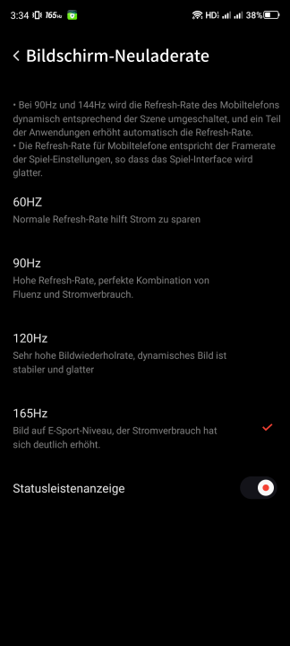 RedMagic 6S Pro Display Einstellungen