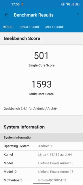 Ulefone Power Armor 13 Geekbench Benchmark