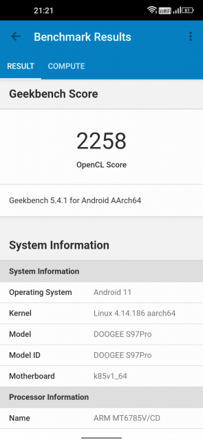 Doogee S97 Pro Geekbench Benchmark