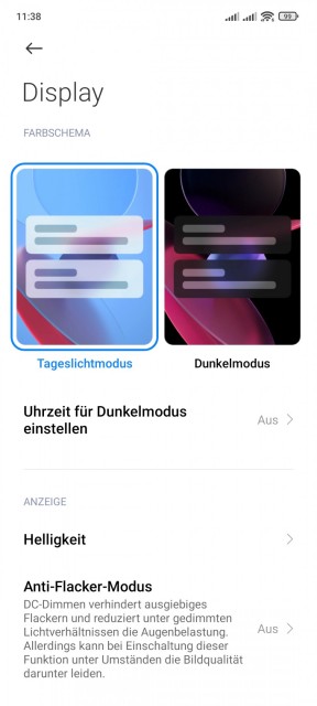 Xiaomi 11T Display Einstellungen