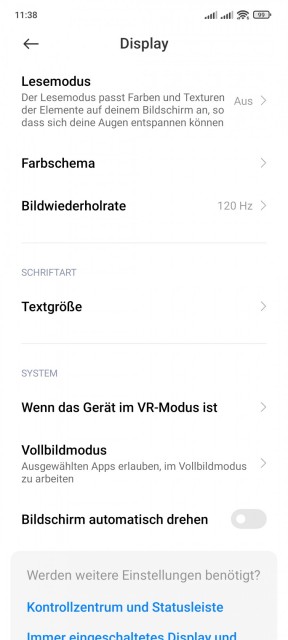 Xiaomi 11T Display Einstellungen