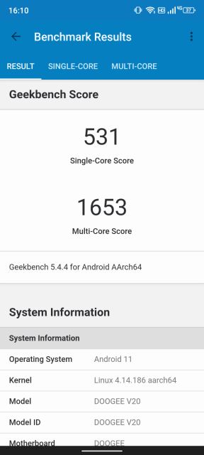 Doogee V20 Geekbench Benchmark