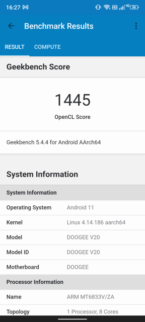 Doogee V20 Geekbench Benchmark