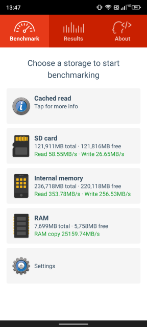 Doogee V20 Speicher Benchmark