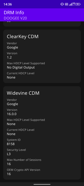 Doogee V20 Widevine DRM