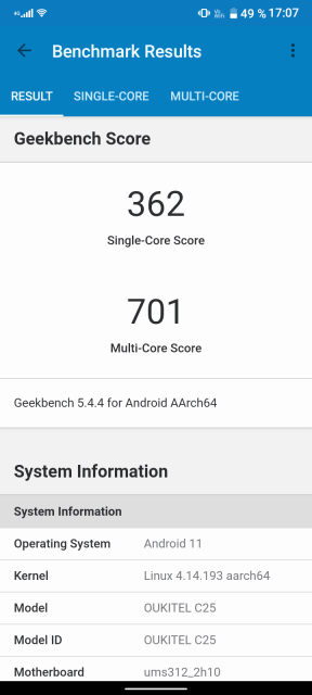 Oukitel C25 Benchmark