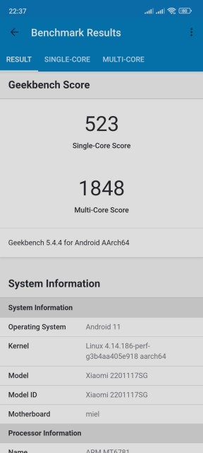 Redmi Note 11S Geekbench CPU