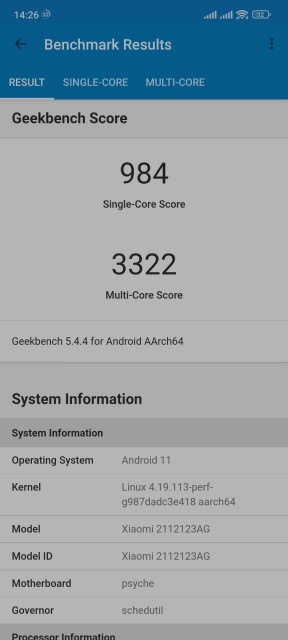 Xiaomi 12X Geekbench Benchmark