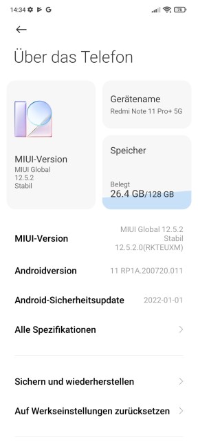 Redmi Note 11 Pro+ 5G Betriebssystem