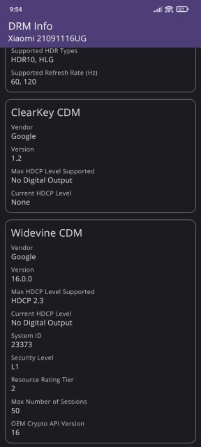Redmi Note 11 Pro+ 5G Widevine DRM