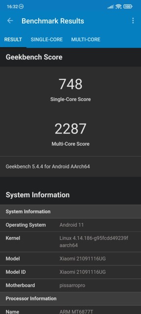 Redmi Note 11 Pro+ 5G Geekbench CPU