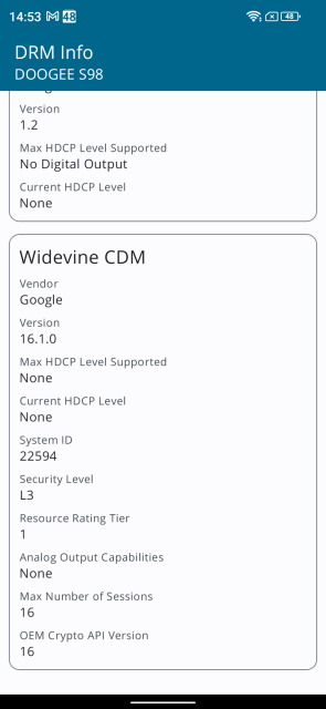 Doogee S98 DRM Info