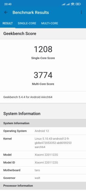 Xiaomi 12 Pro Geekbench CPU