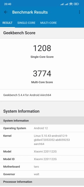 Xiaomi 12 Pro Geekbench CPU