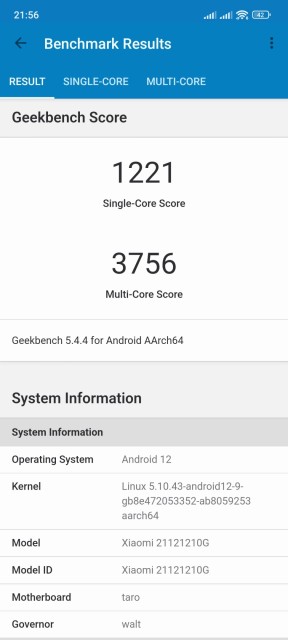 Poco F4 GT Geekbench CPU