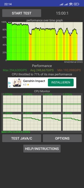 Poco F4 GT CPU Throttle Test