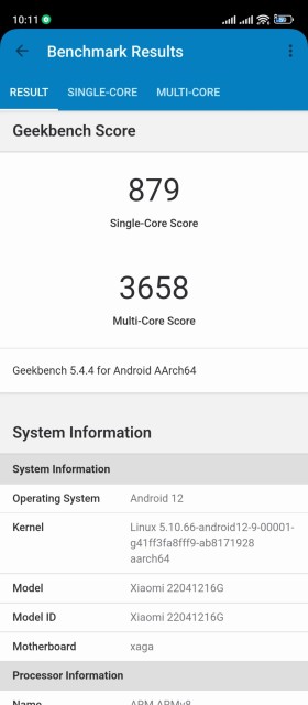 Poco X4 GT Geekbench CPU Benchmark