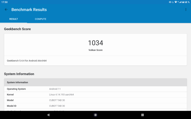 Cubot Tab 30 Geekbench 5 GPU