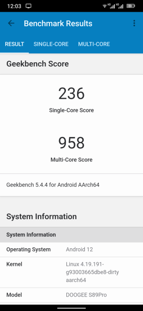Doogee S98 Pro Geekbench Benchmark