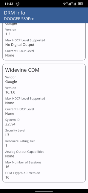 Doogee S89 Pro Widevine L1 DRM