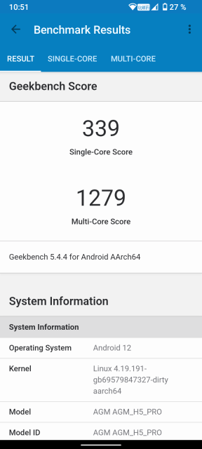 AGM H5 Pro Geekbench CPU Benchmark