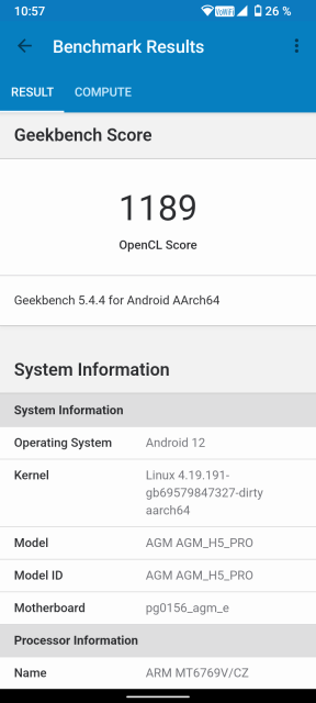 AGM H5 Pro Geekbench GPU Benchmark