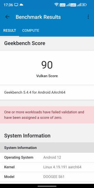 Doogee S61 Geekbench GPU