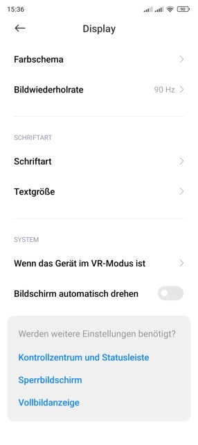 Poco M5 Display Einstellungen