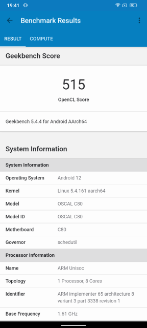 Oscal C80 Geekbench GPU Benchmark