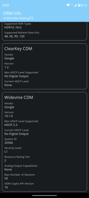 Moto G72 Widevine DRM