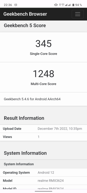 Realme C33 Geekbench CPU Benchmark