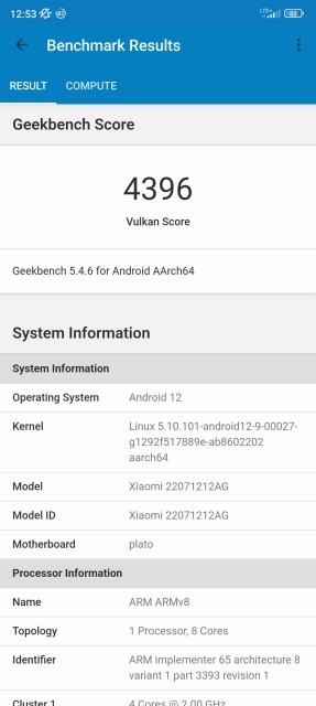 Xiaomi 12T Geekbench GPU Benchmark