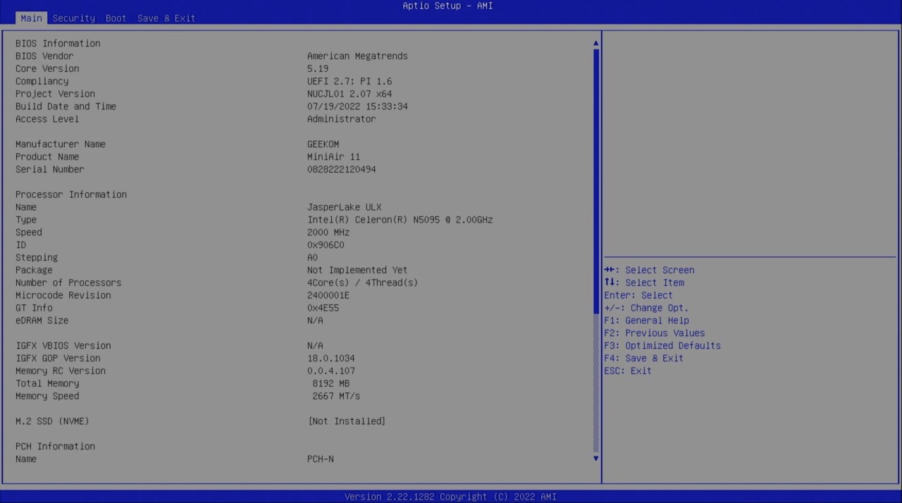 Geekom MiniAir 11 BIOS