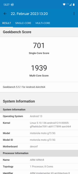 Moto G73 5G Geekbench 5