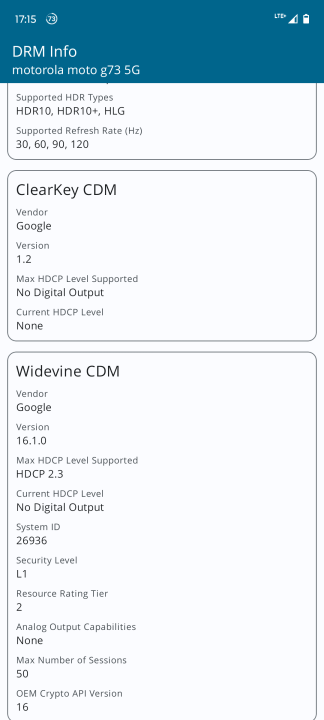 Moto G73 5G Widevine L1 DRM