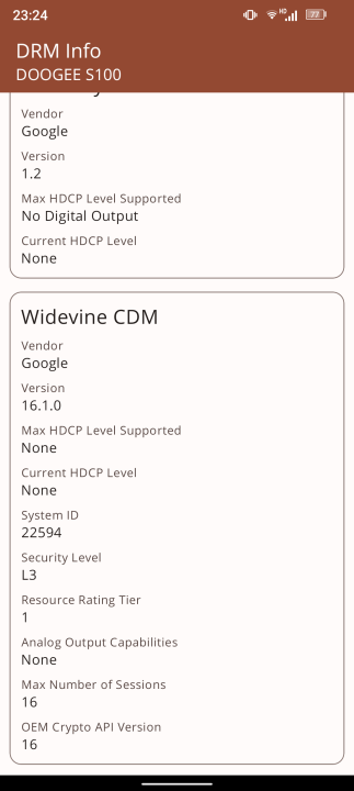 Doogee S100 Widevine DRM