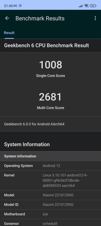 Xiaomi 13 Lite Geekbench Benchmark
