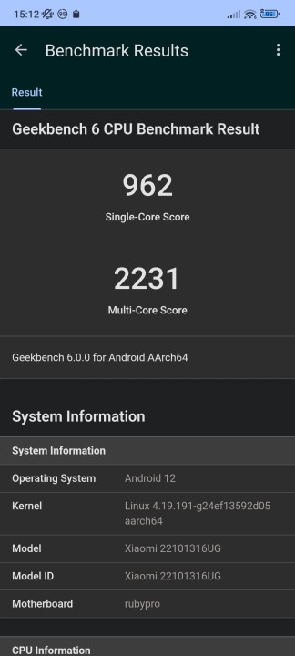 Redmi Note 12 Pro+ 5G Geekbench Benchmark